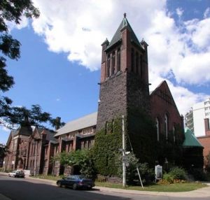 Walmer Road Baptist Church located at 188 Lowther Ave in Toronto's Annex neighbourhood. NOrth Country Unfading Black roofing slate installed.