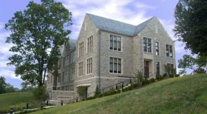 North Country Slate custom three color blend graduated slate roof for the new addition of Wheeler Hall at Loyola Blakefield college preparatory school.