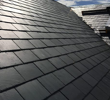 GAF TruSlate Roofing close up view of unfading black light weight roofing system