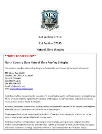 Slate Roofing Installation Specification