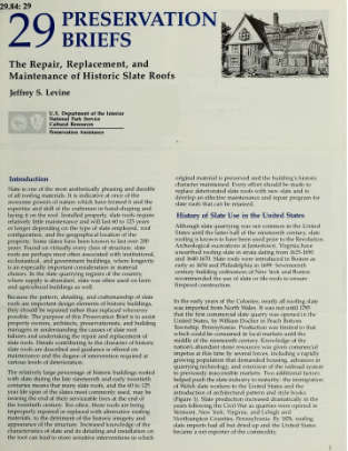 The Repair, Replacement, and Maintenance of Historic Slate Roofs, Preservation Briefs No. 29