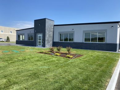 Slate cladding on office