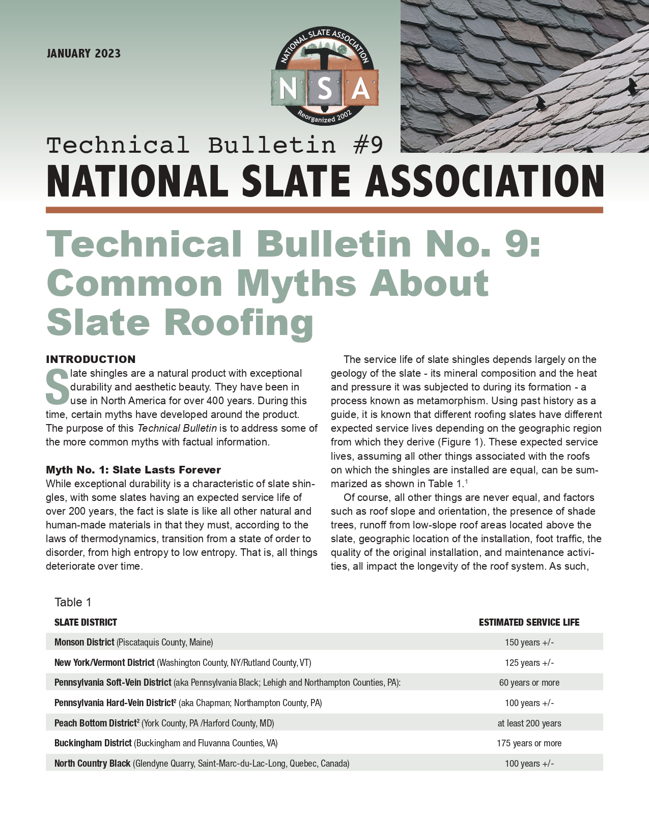 National Slate Association – Technical Bulletin #9
