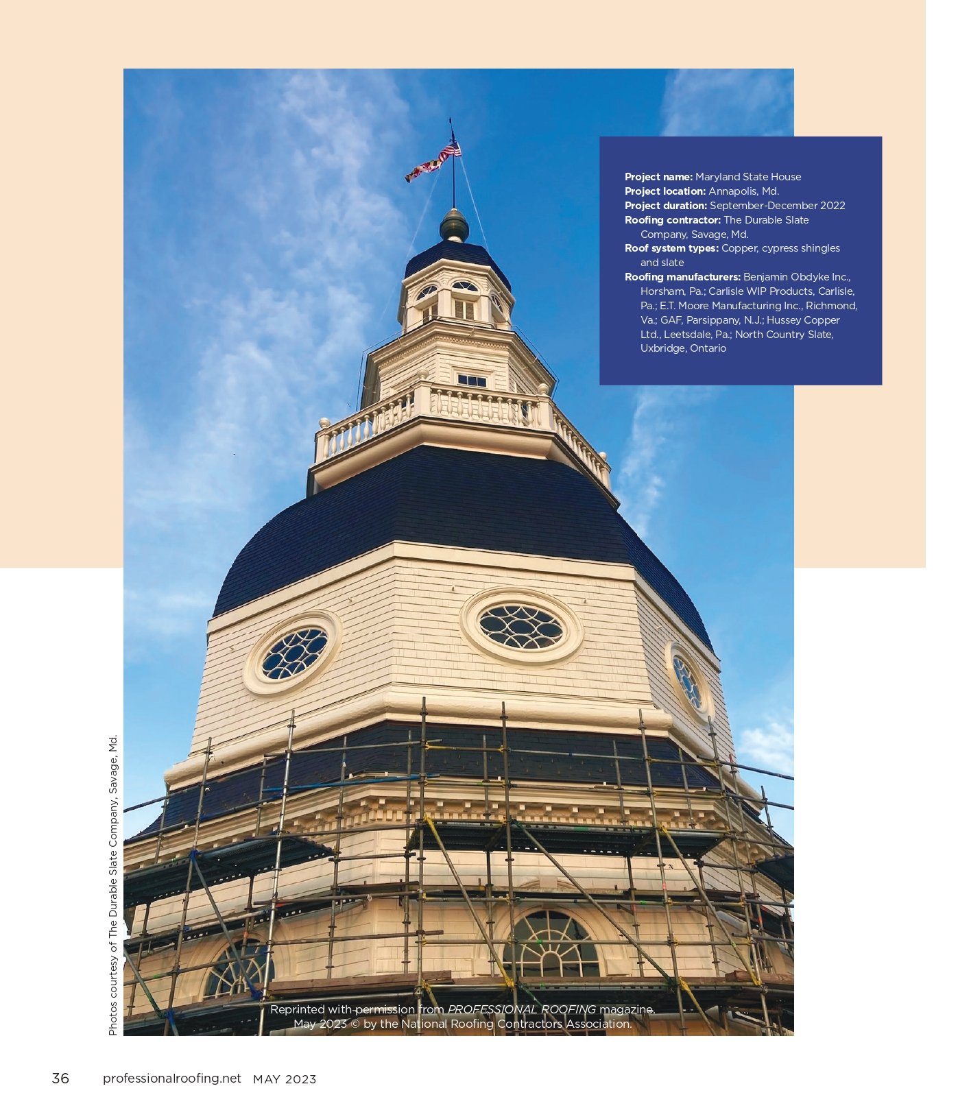 Maryland State Capitol Feature - Professional Roofing Magazine